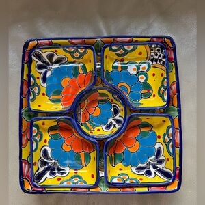 Mexican Talavera Chip Dip | Sectional Tray | Taco Square Serving Dish | MexDecor